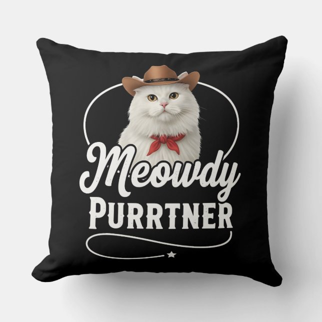Almofada Cumprada Parceira Gato Engraçado Caubói Ocidental  (Frente)
