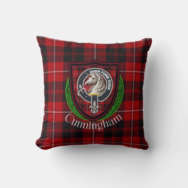 Almofada Cunningham Scottish Clan Tartan & Crest (Frente)
