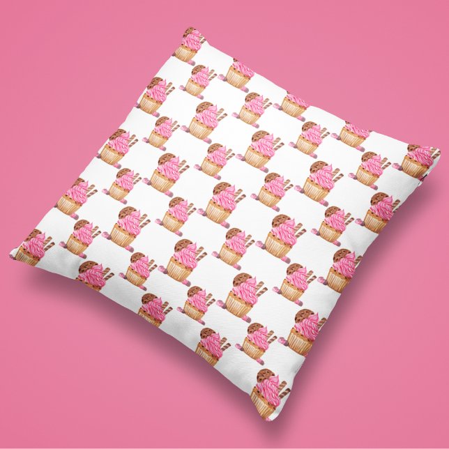 Almofada Cupcake Cor De Água Rosa Com Padrão De Chocolate (Criador carregado)