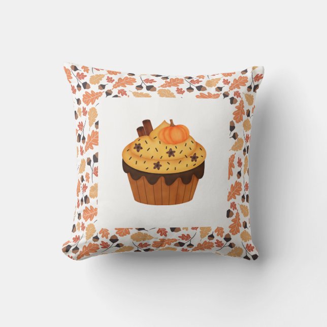Almofada Cupcake de outono de fazendeiros com folhas laranj (Frente)