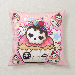 Almofada Cupcakes do crânio de Kawaii com estrelas e