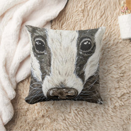 Almofada Curto Badger Wildlife Nature Portraje Watercolor