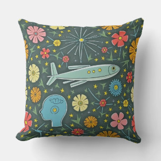 Almofada Cushion com peixes, inteligência e flores