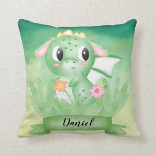 Almofada Cushion de Aquarela de Dragão-Bebê-Cujo Dragão-