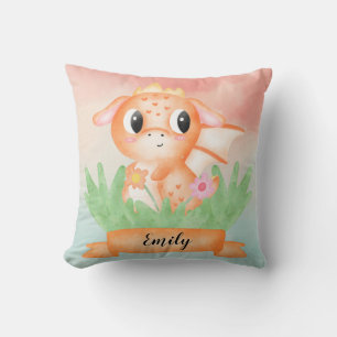 Almofada Cushion de Aquarela de Dragão-Bebê-Cujo Dragão-Cam