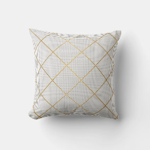 ALMOFADA CUSHION DE DESIGN DE GRADE DOURADA DE PONTO BRANCO