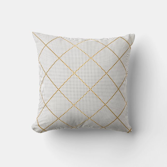 ALMOFADA CUSHION DE DESIGN DE GRADE DOURADA DE PONTO BRANCO (Frente)