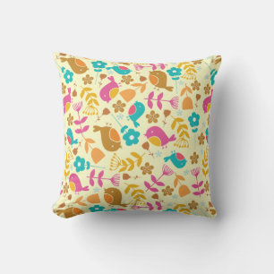 Almofada Cushion de Pássaros e Flores Fofos