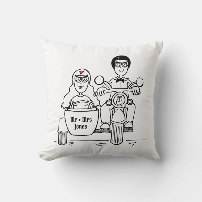 Almofada Cushion de Presente de Moto e Casamento Sidecar (Frente)