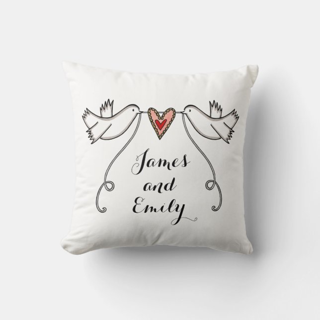 Almofada Cushion de presente personalizado de pombos branco (Frente)
