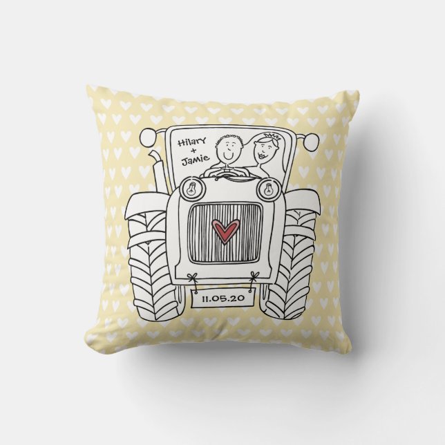 Almofada Cushion de Trator de Casamento Personalizado (Frente)