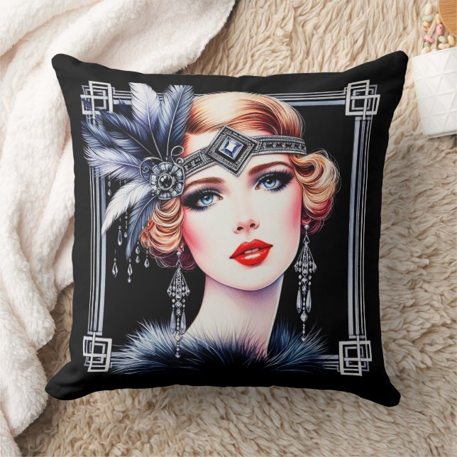 Almofada Cushion Flapper Deco de Arte Glamorosa (Cobertor)