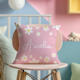 Almofada Cushion Floral White Daisy Pink Nursery