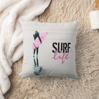 Almofada Cushion Garota Surfista, Surf Arte Costeira Lança