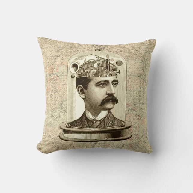 Almofada Cushion legal Steampunk - jarro de cabeça de relóg (Frente)