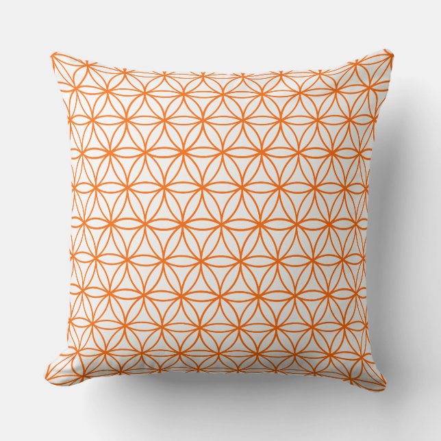 Almofada Cushion, Lotus Flower Graphic em Branco e Laranja (Frente)
