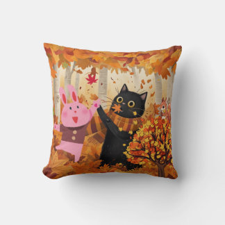 Almofada Cushion para gatos e coelhos jogando no outono de