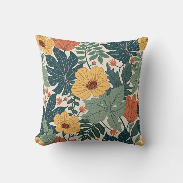 Almofada Cushions com pinturas de flores e folhas (Frente)
