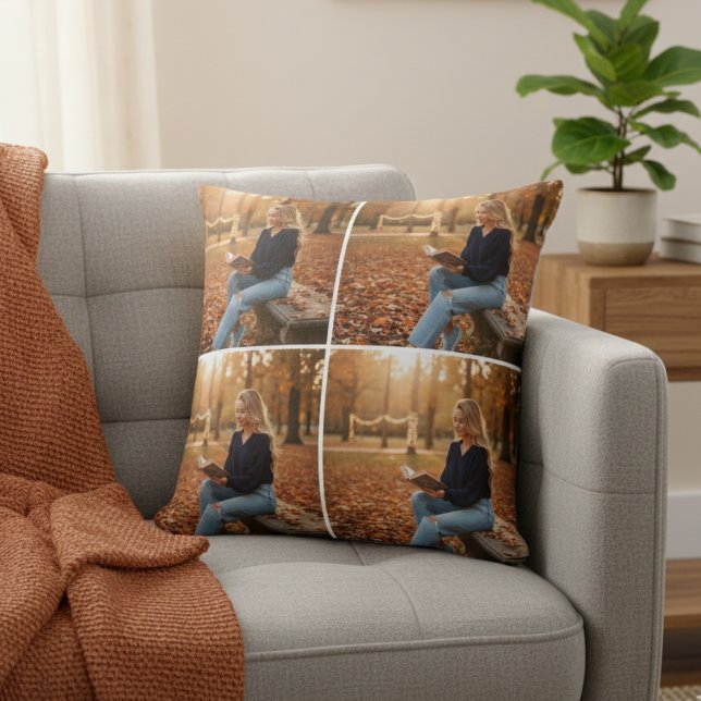 Almofada Custom 4-Photo Collage Pillow – Personalized Gift (Criador carregado)