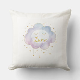 Almofada Custom Baby Name Lavender Watercolor Cloud Gold Ey