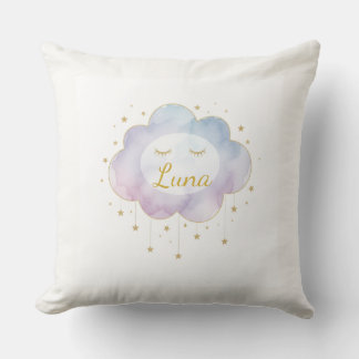 Almofada Custom Baby Name Lavender Watercolor Cloud Gold Ey