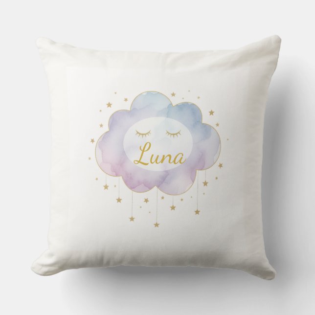 Almofada Custom Baby Name Lavender Watercolor Cloud Gold Ey (Frente)