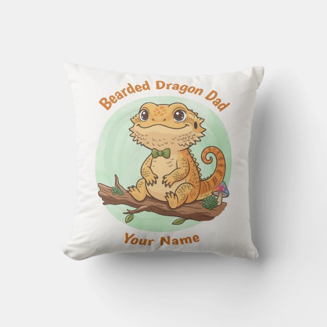Almofada Custom Bearded Dragon Dad Throw Pillow (Frente)