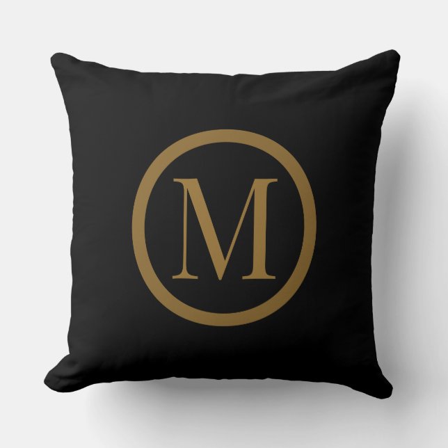 Almofada Custom Black & Gold Framed Monogram Throw Pillow (Frente)