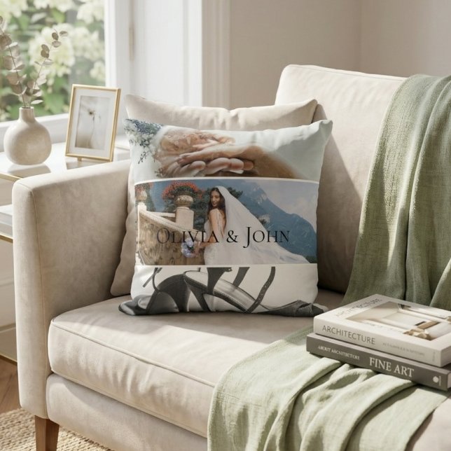 Almofada Custom Bride Wedding Photo Collage  (Criador carregado)