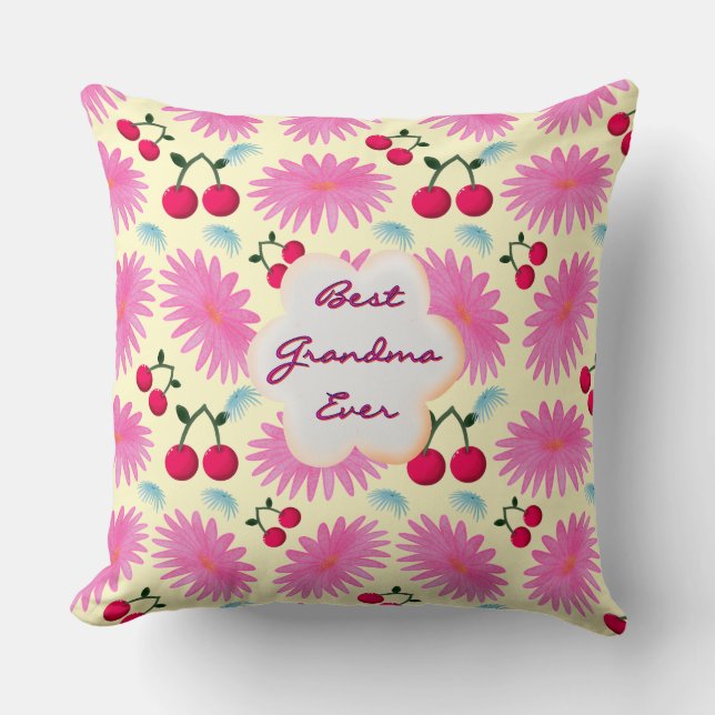 Almofada Custom Bright Pink Floral Cherry Pattern  (Frente)
