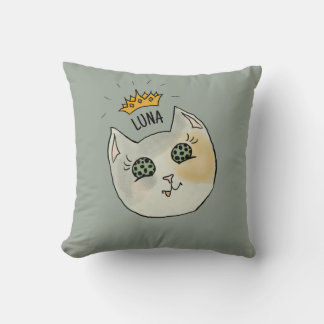 Almofada Custom Cat Name Art - Chubby White Cat with Crown