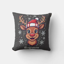 Almofada Custom Christmas Cheer Cute Reindeer in Hat 