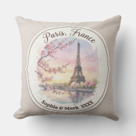 Almofada Custom Couple's Paris & Cherry Blossom Keepsake