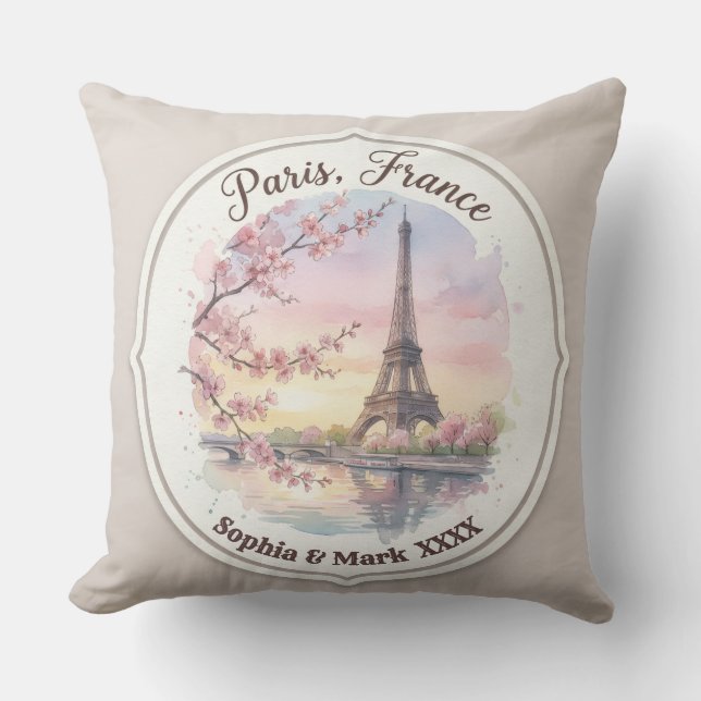 Almofada Custom Couple's Paris & Cherry Blossom Keepsake (Frente)