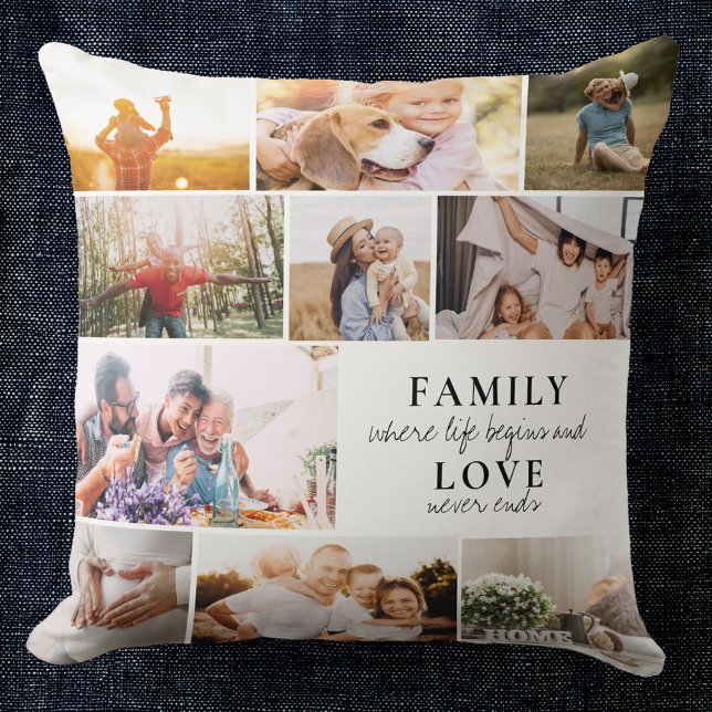 Almofada Custom Family Love Photo Collage Modern Quote Chic (Criador carregado)