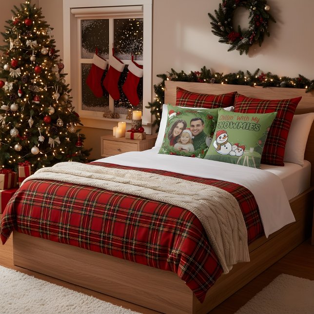 Almofada Custom Family Photo Christmas Pillow | Snowman Bac (Criador carregado)