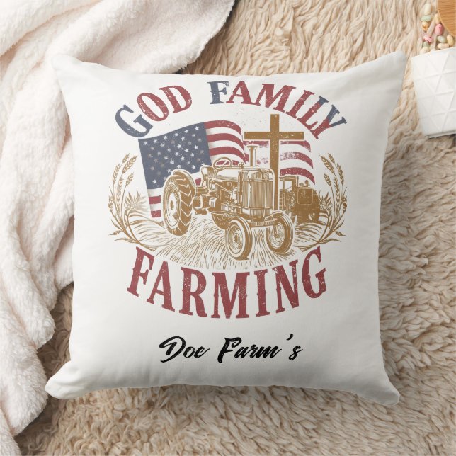 Almofada Custom “God Family Farming” Farmhouse Pillow (Cobertor)