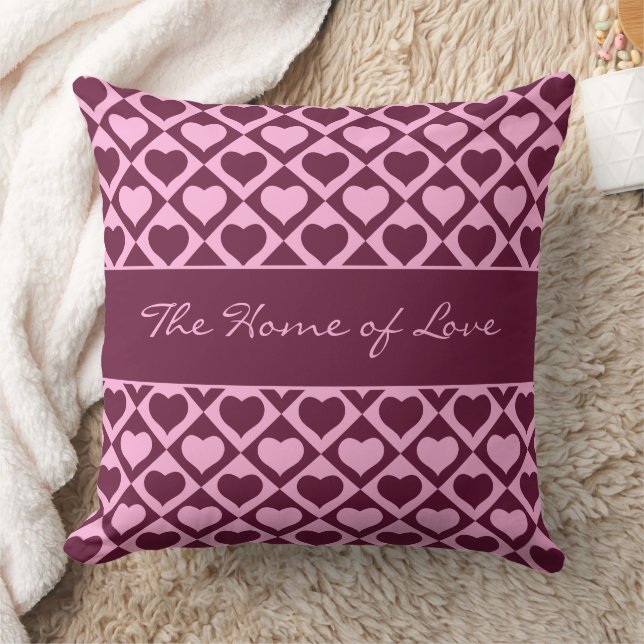Almofada Custom Heart Checkerboard Pattern Bordeaux Pink -  (Cobertor)