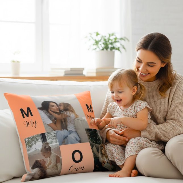 Almofada Custom "MOM" Photo Collage Throw Pillow (Criador carregado)