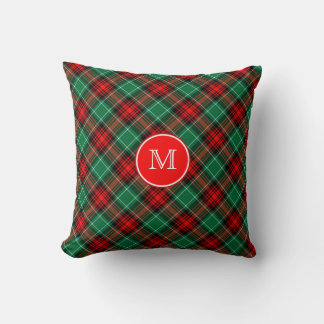 Almofada Custom Momogram Red and Green Holiday Plaid