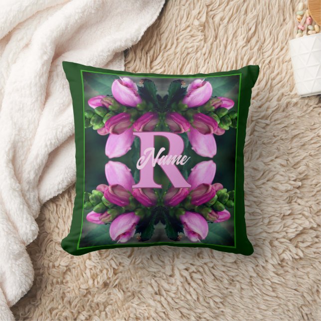 Almofada Custom Monogram Initial Name Pink Flower Art (Cobertor)