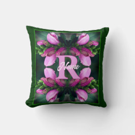 Almofada Custom Monogram Initial Name Pink Flower Art