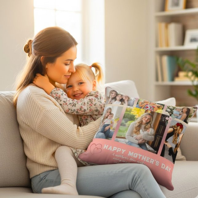 Almofada Custom Mother’s Day Photo Collage Throw Pillow (Criador carregado)