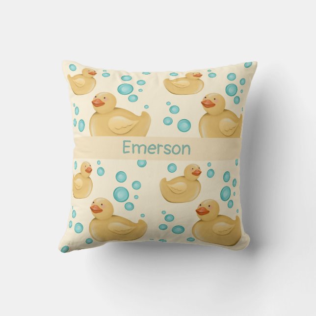 Almofada Custom Name Gender Neutral Duck Throw Pillow (Verso)