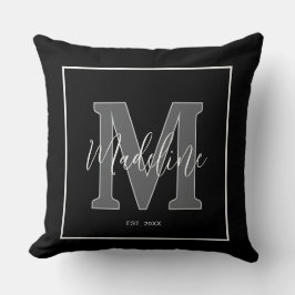 Almofada Custom name monogram typography black and white