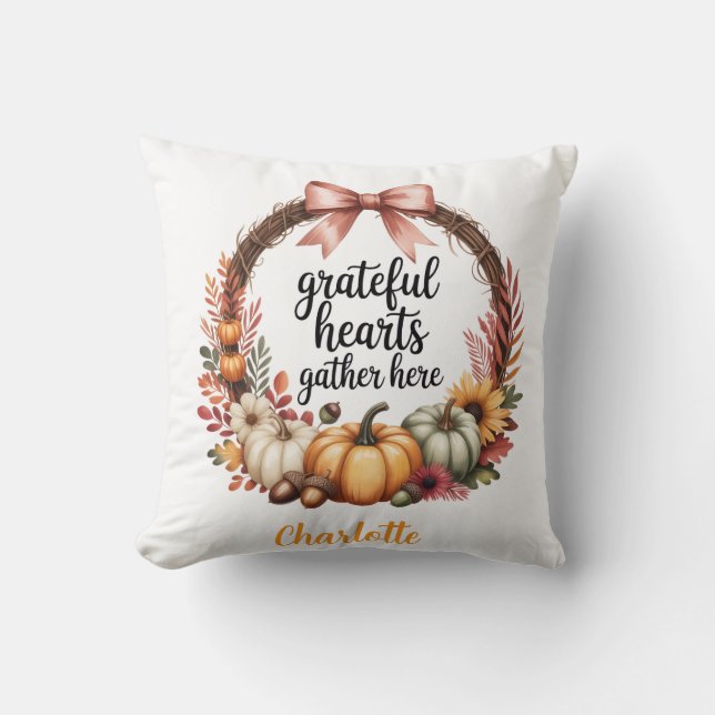 Almofada Custom name Unique autumn themed wreath  (Frente)