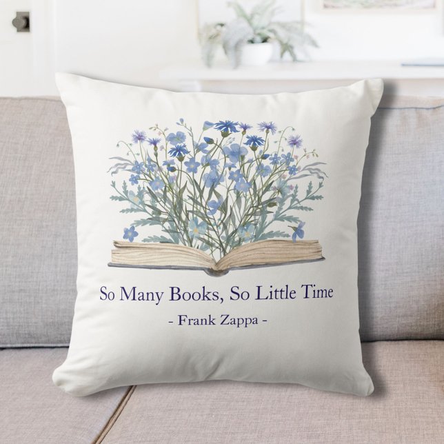 Almofada Custom Quote Blue Wildflowers Grow From Book (In situ)
