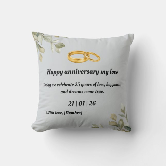 Almofada Custom Silver Wedding Anniversary Throw Pillow | E (Frente)