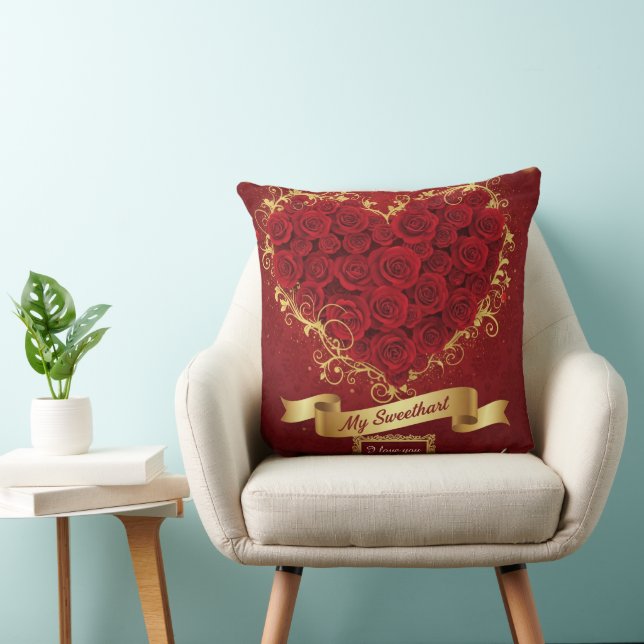 Almofada Custom Valentine'S Red Rose Heart Love  (Cadeira)