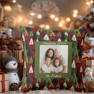 Almofada Custom Whimsical Textured Family Photo Christmas